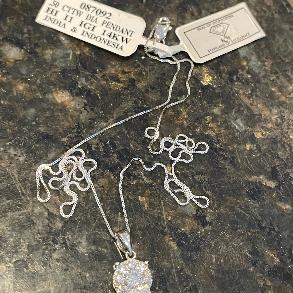 White Gold 14k Diamond Pendant Necklace - Picture 7 of 10